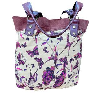 Lucky Brand Trippin Out Butterfly Tote Bag Canvas Suede Cotton Shoulder Bag
